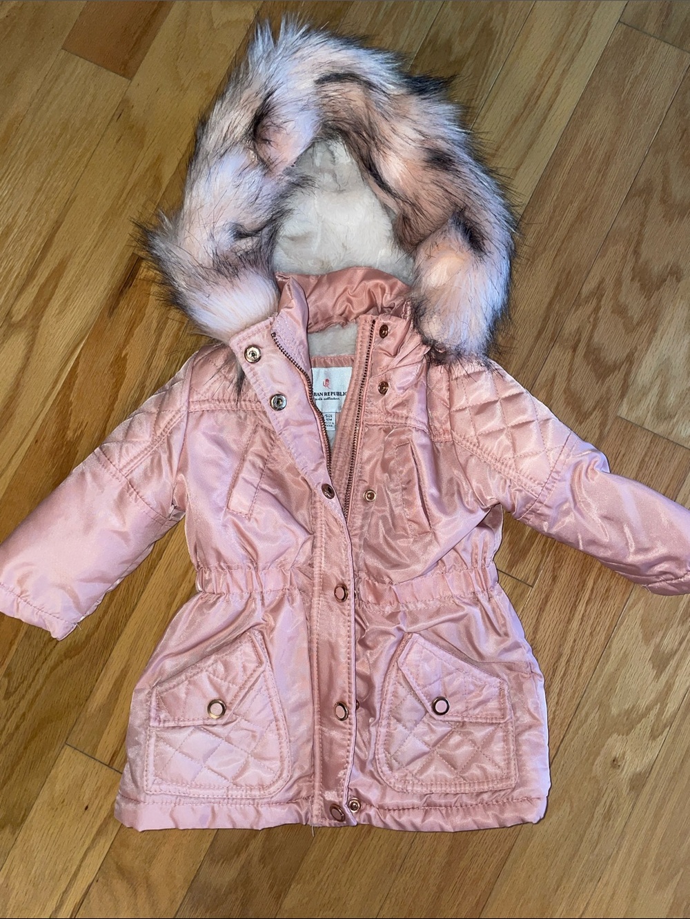 Urban Republic Quilted Pink Hooded Puffer with Faux Fur Trim